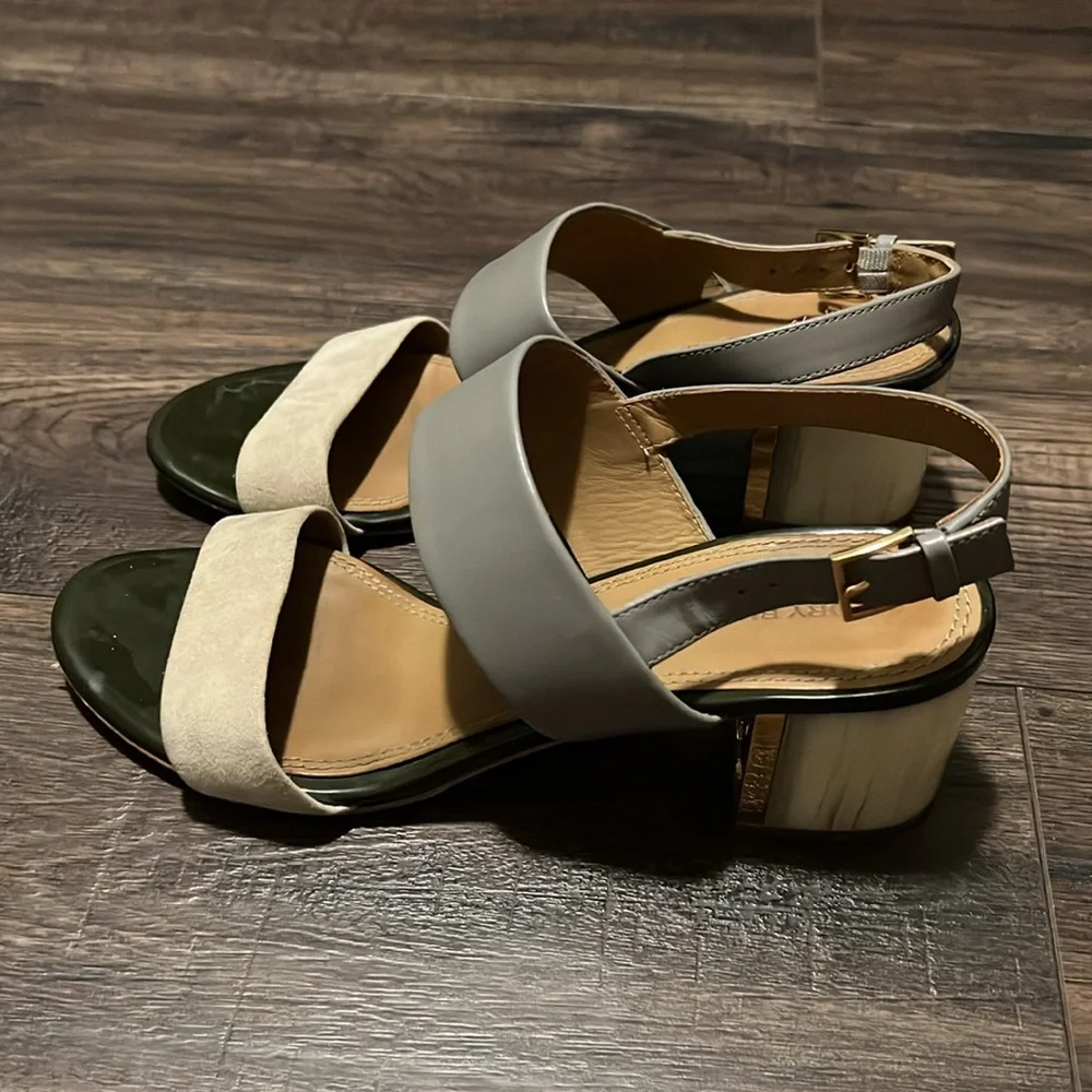 Tory Burch Cream & Gray Leather Strappy Heeled Sandal
